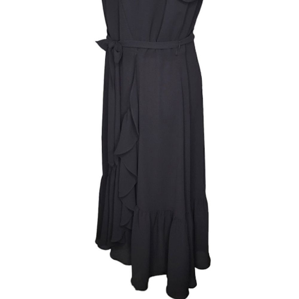 Talbots Black V-neck Cascading Wrap Lined Dress Size 12P - Picture 5 of 11